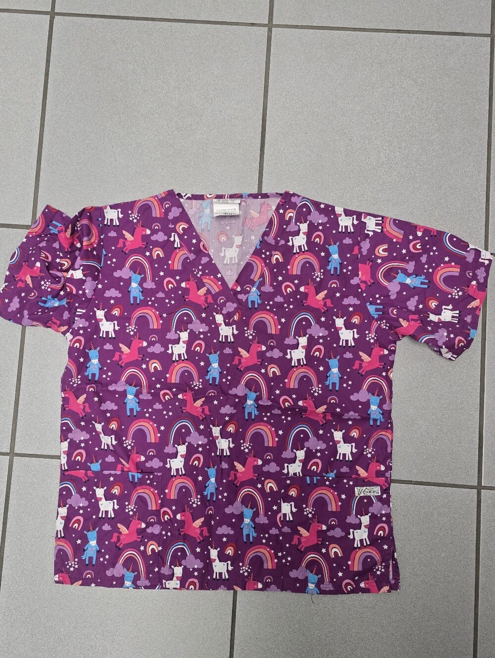 Scrub Top Purple Unicorn & Rainbow
